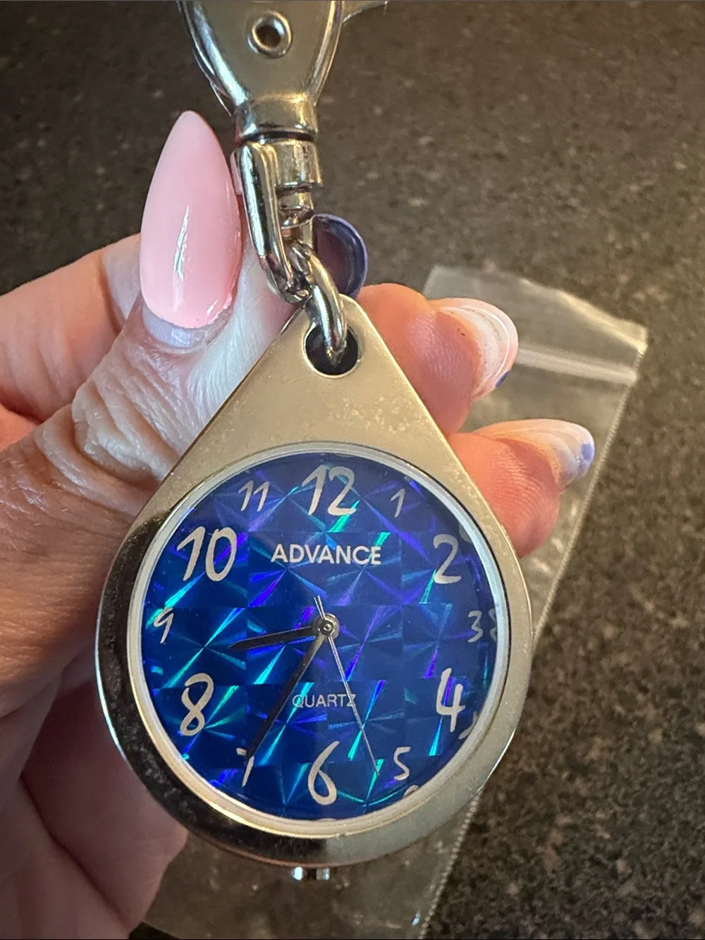 Blue Keychain Pocket Watch with Lobster Clip